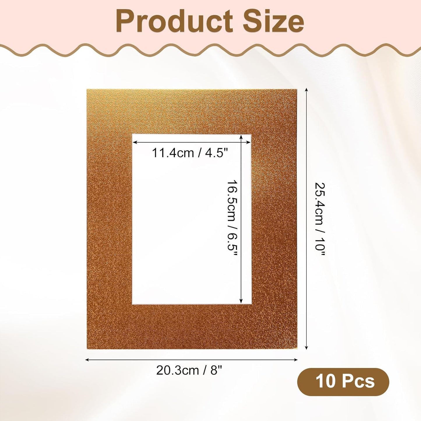 uxcell 10Pcs Picture Mats, 8 x 10 Mat Board Center for 5 x 7 Pictures Acid Free White Core Bevel Cut Frame Mattes for Display Art Measuring, Gold