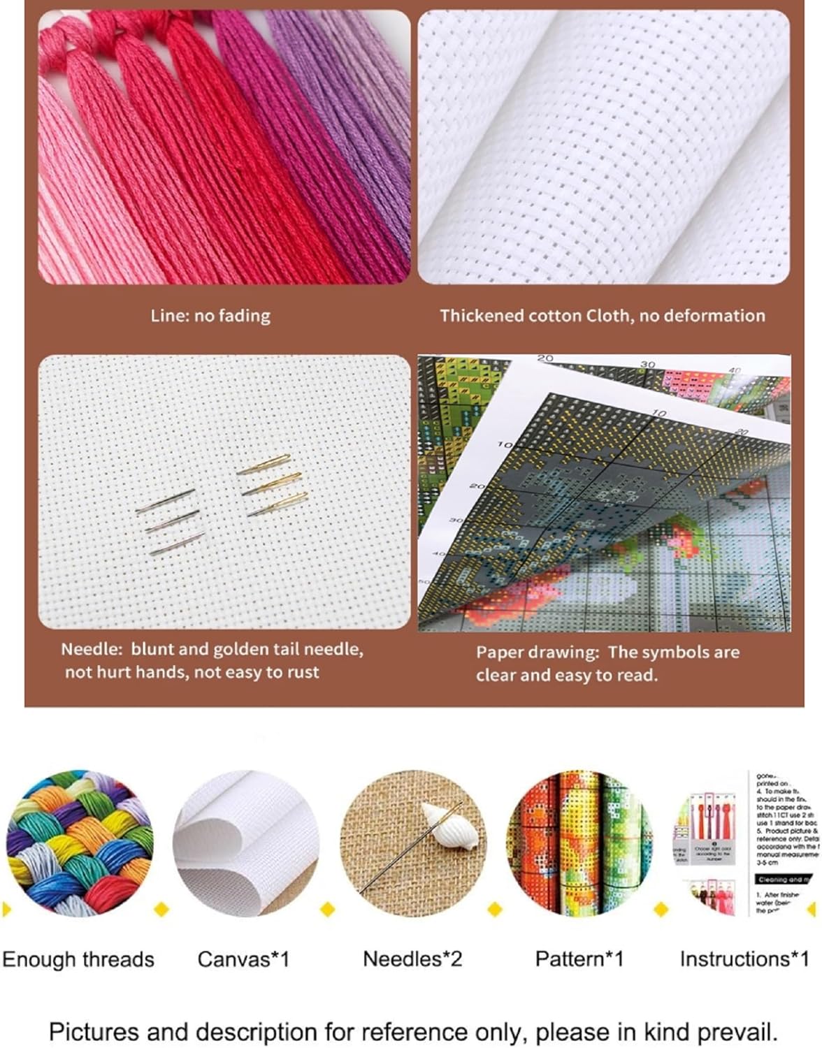 Findvoor Counted Cross Stitch Kits for Adults Full Range of Cross Stitching Embroidery Unprinted Pattern for Beginners, 11CT Needlepoint Kit Patterns Embroidery Kits-Three Colorful Birds 18x18 inch