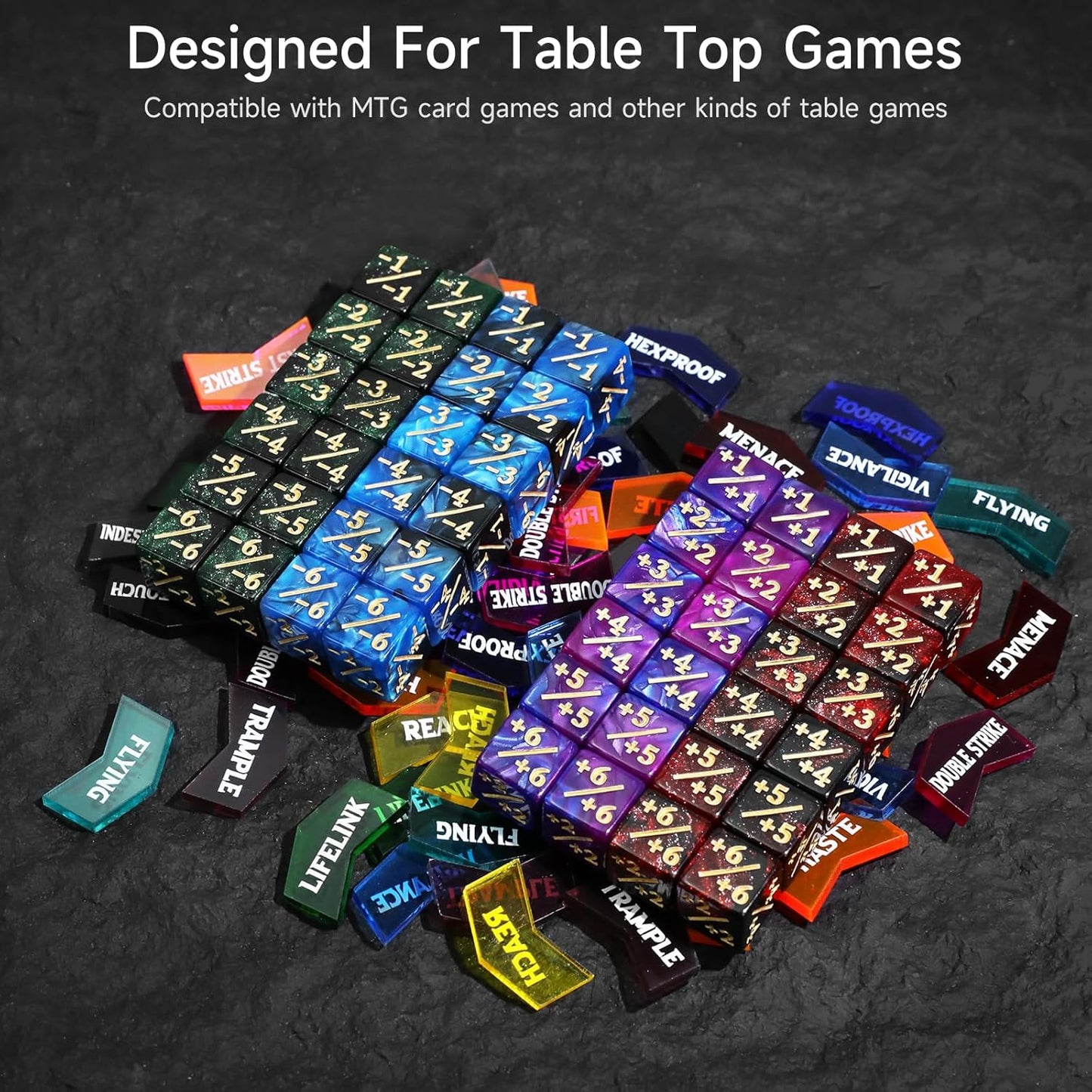 SIXPOINTS 108PCS 12mm MTG +1/+1 Tokens 6 Sided Dice & Keyword Counters Tokens Set for Magic The Gathering, MTG, TCG, Card Games Accessories