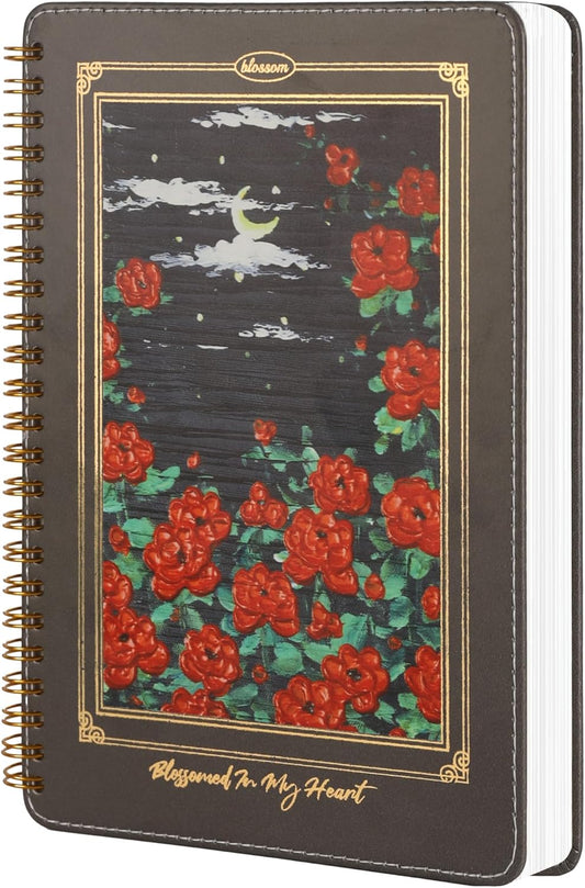 Spiral Notebook for Women, Durable A5 Leather Hardcover Notebooks, 140 Lined Pages, Cute Notebooks for Perfect Supplies at School, 8.3 x 6.2 in