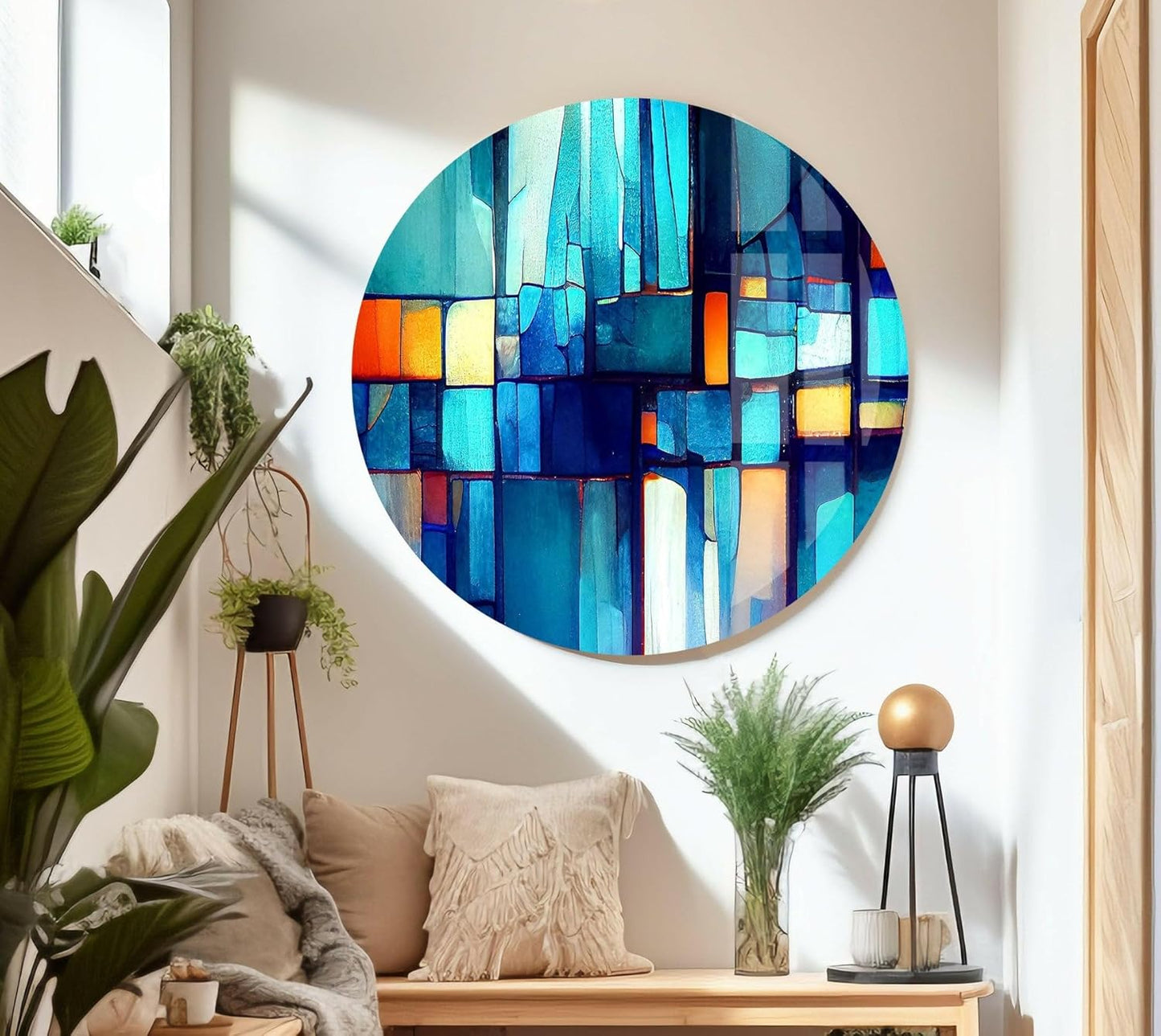 My Photostation.com 20Wx14H'' Blue Vibrant Stained Glass Wall ArtTempered Glass Printing Wall Decor Large Wall Art Wall Hangings