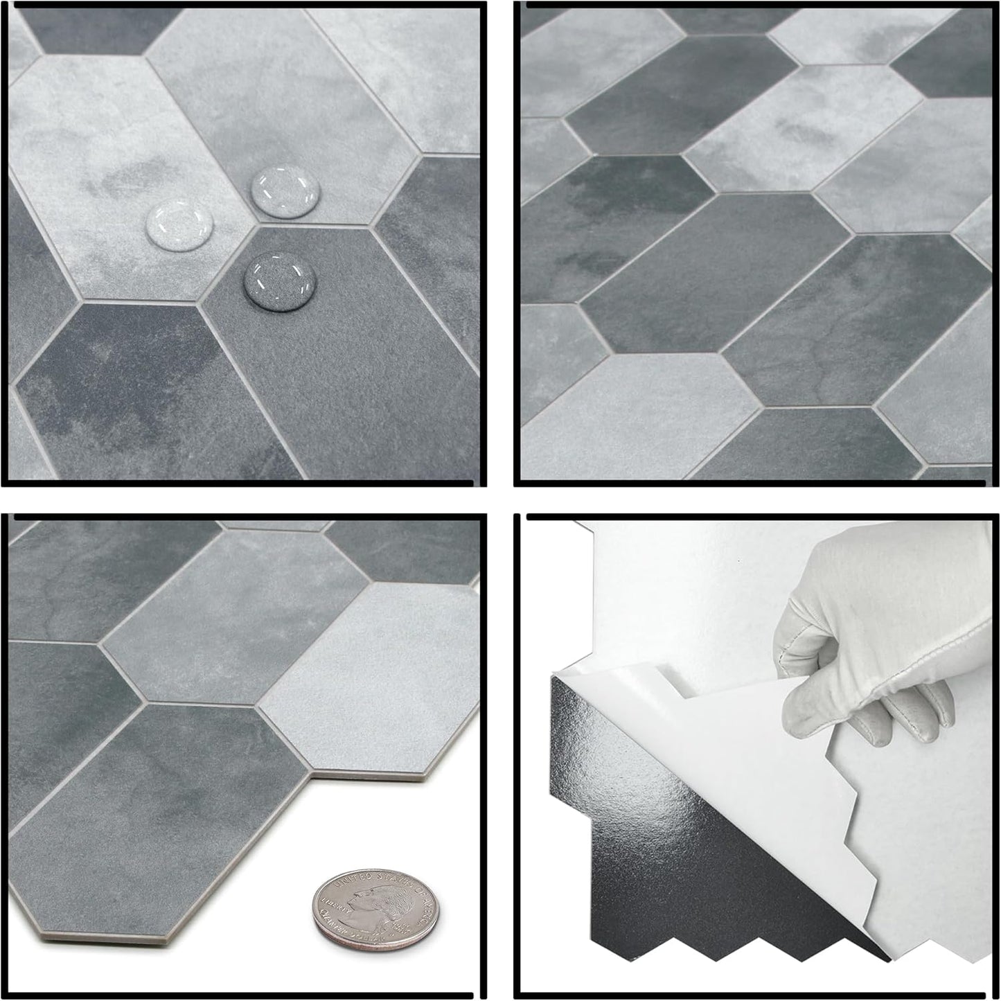 The Tiles Plaza 10-Sheet Peel and Stick Backsplash, Grey Cement Long Hexagon Self Adhesive Wall Tile, Stone Composite Stick On Decorative Mosaic Tile for Kitchen Bathroom Fireplace