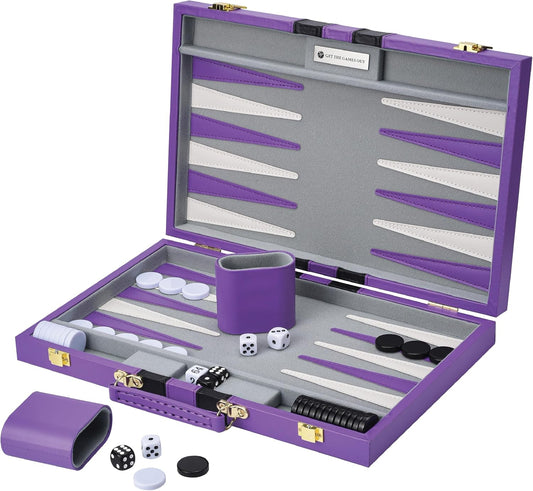 Get The Games Out Backgammon Set, Classic Board Game Case, 2 Players, Includes Strategy & Tip Guide, Perfect for Parties and Family Game Nights -Small, Purple