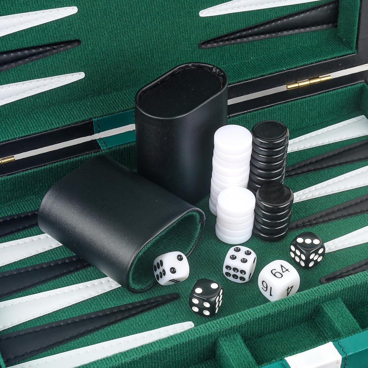Backgammon Set 2 Players Classic Backgammon Sets for Adults Board Game with Black PU Leather Case Portable and Travel Backgammon Set (Green, 11inch)