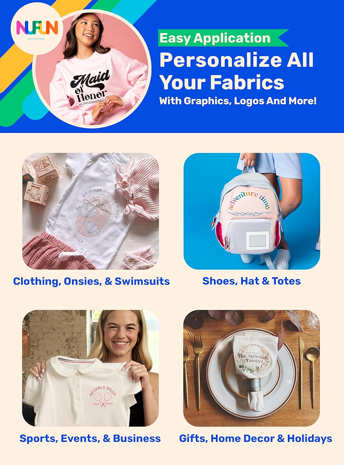 NuFun Activities Printable Iron-on Heat Transfer Paper for T Shirts, Light Fabrics, 100 Sheets 8.5 x 11 inch, Long Lasting, Durable, Professional Quality, Easy DIY, Non-Toxic, Made In the USA