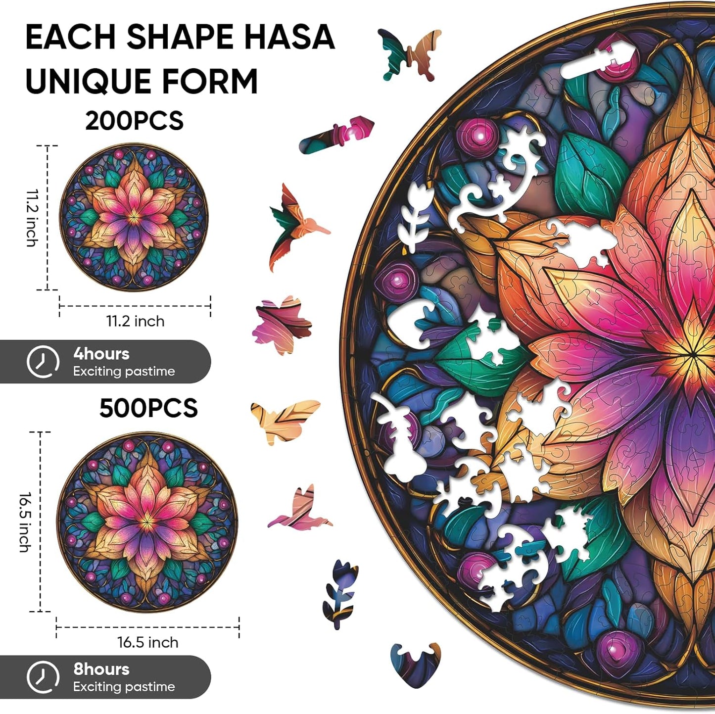 Wooden Puzzles for Adults, Dream Lotus Adult Puzzles 200 Pieces, Wooden Jigsaw Puzzles Unique Shape, Best Gifts for Adults Family Game, 11.2x11.2 inch