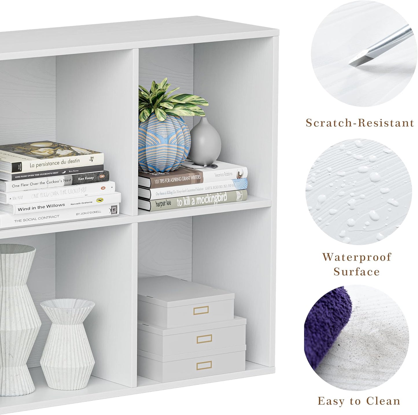Wooden Cube Storage Organizer with Closed Back Panel, 11in Cube Shelf Opening, Bookshelf, Display Shelf,Closet Cabinet for Home and Office (Embossed White, 6-Cube 35.98L*9.45W*24.09H)