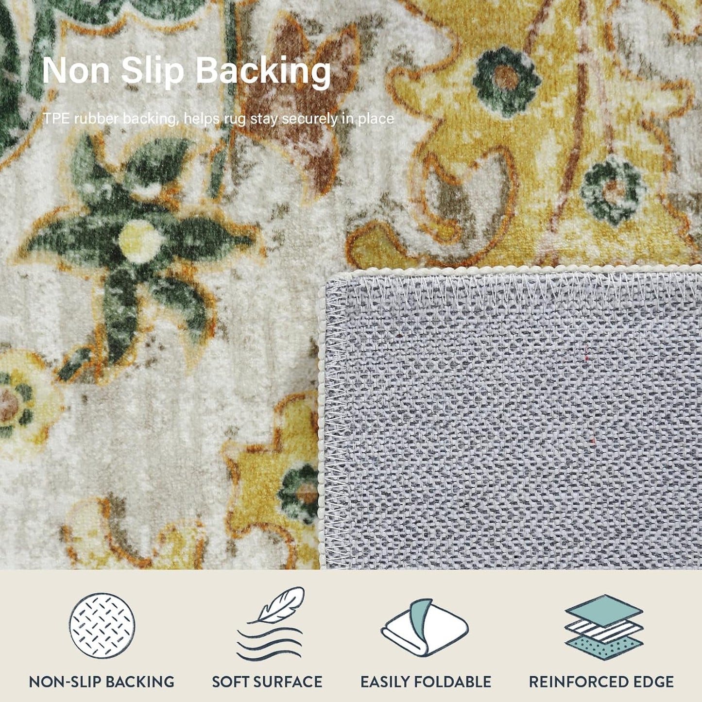 Lahome Bohemian Floral Medallion Area Rug - 3x5 Soft Rug for Bedroom Living Room Mat, Cute Washable Indoor Floor Throw Carpet for Office Entry Way Apartment Dressing Room RV, Yellow/Green/Multi