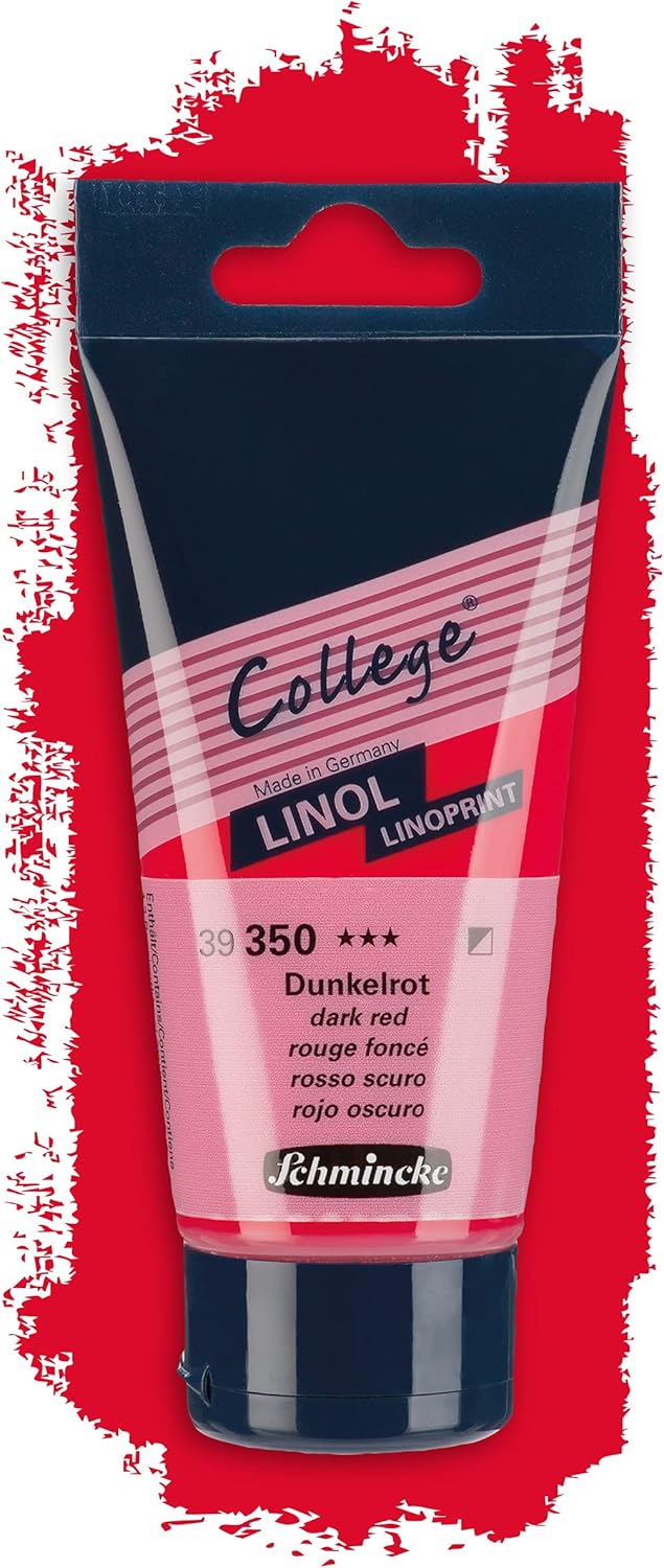 Schmincke - College Linol, artists' lino printing inks, dark red in 75 ml tube, 39350013, low-odour water-based lino printing ink, lightfast, even print