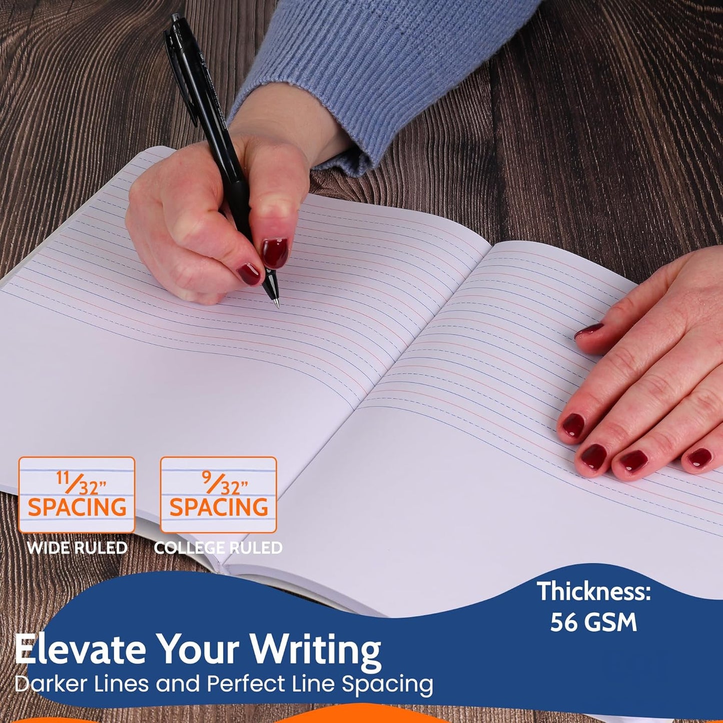 EPI Marble Hardcover Primary Ruled Composition Notebook | 200 Pages (100 Sheets), 9.75 x 7.5 in, Sturdy Sewn Binding | School, Office, Journaling, Notes - 48 Pack