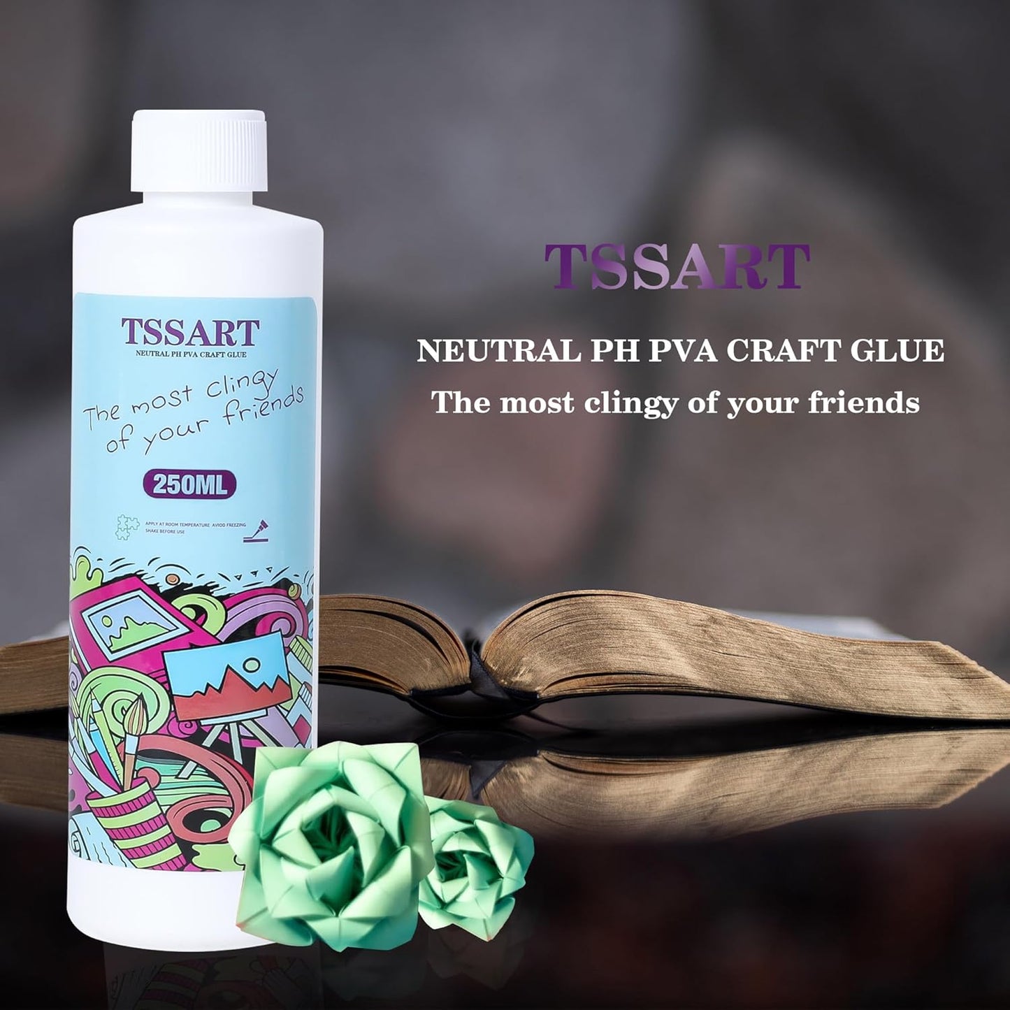 Neutral pH Craft Glue - 4.4floz Acid-Free PVA Formula Water Soluble Glue, Dries Clear and Flexible - Ideal for Arts, Paper, Photography, Scrapbooking and Book Binding - Flip Cap