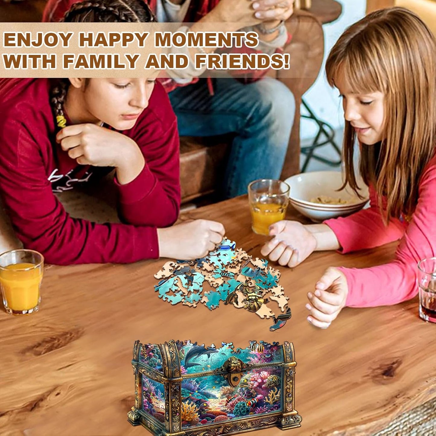 Wooden Puzzles for Adults, Treasure Chest Ocean Wooden Jigsaw Puzzle Unique Shape Animal Wood Puzzles Adult 3D Visual Effect, Birthday Gifts for Puzzle Lovers Family Games (L-13.4 * 12.9in-260pcs)