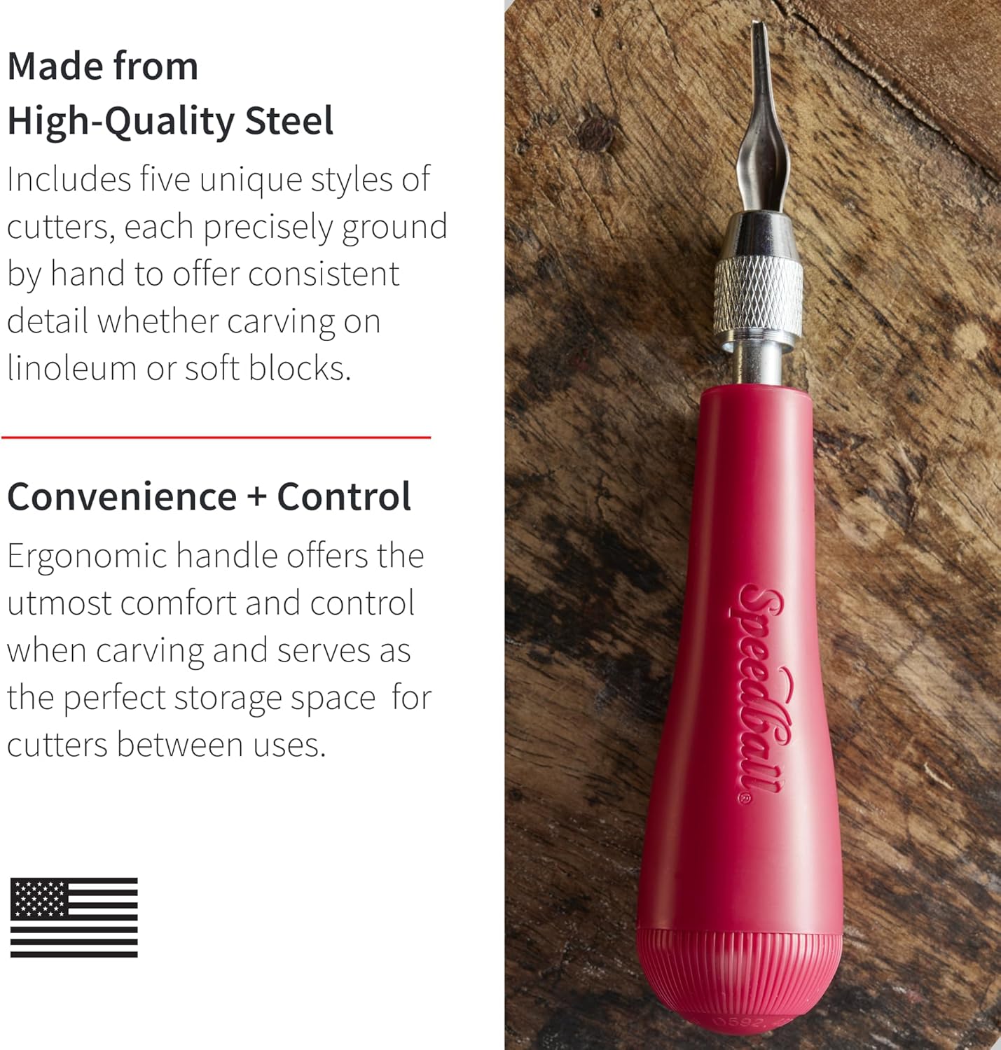 Speedball 4131 Linoleum Cutter – 5 Assorted Lino Cutters Includes Plastic Storage Handle, Made in The USA