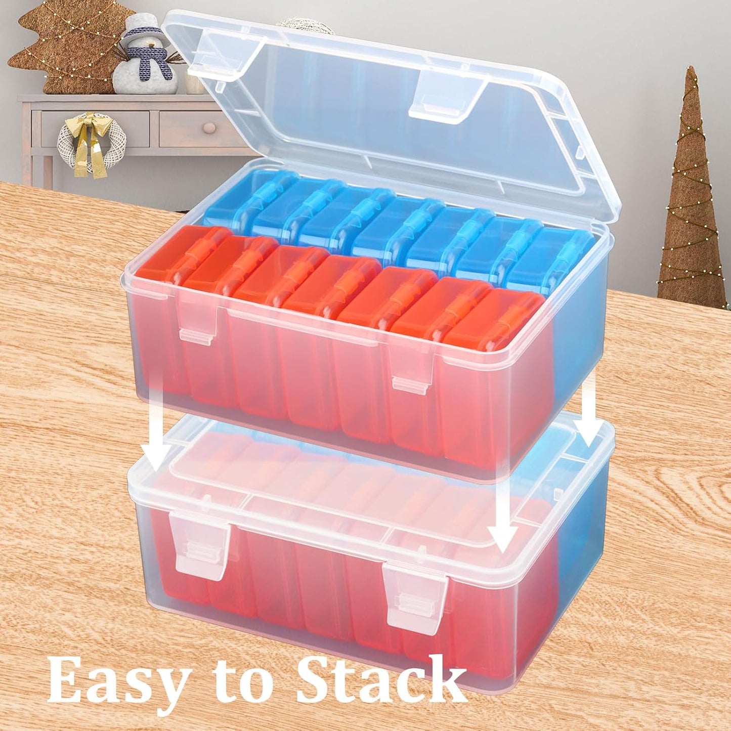 Mathtoxyz Small Bead Organizers(Red, Blue), 45 Pieces Plastic Storage Cases Mini Clear Bead Storage Containers Transparent Boxes with Hinged Lid and Rectangle Clear Craft Supply Case