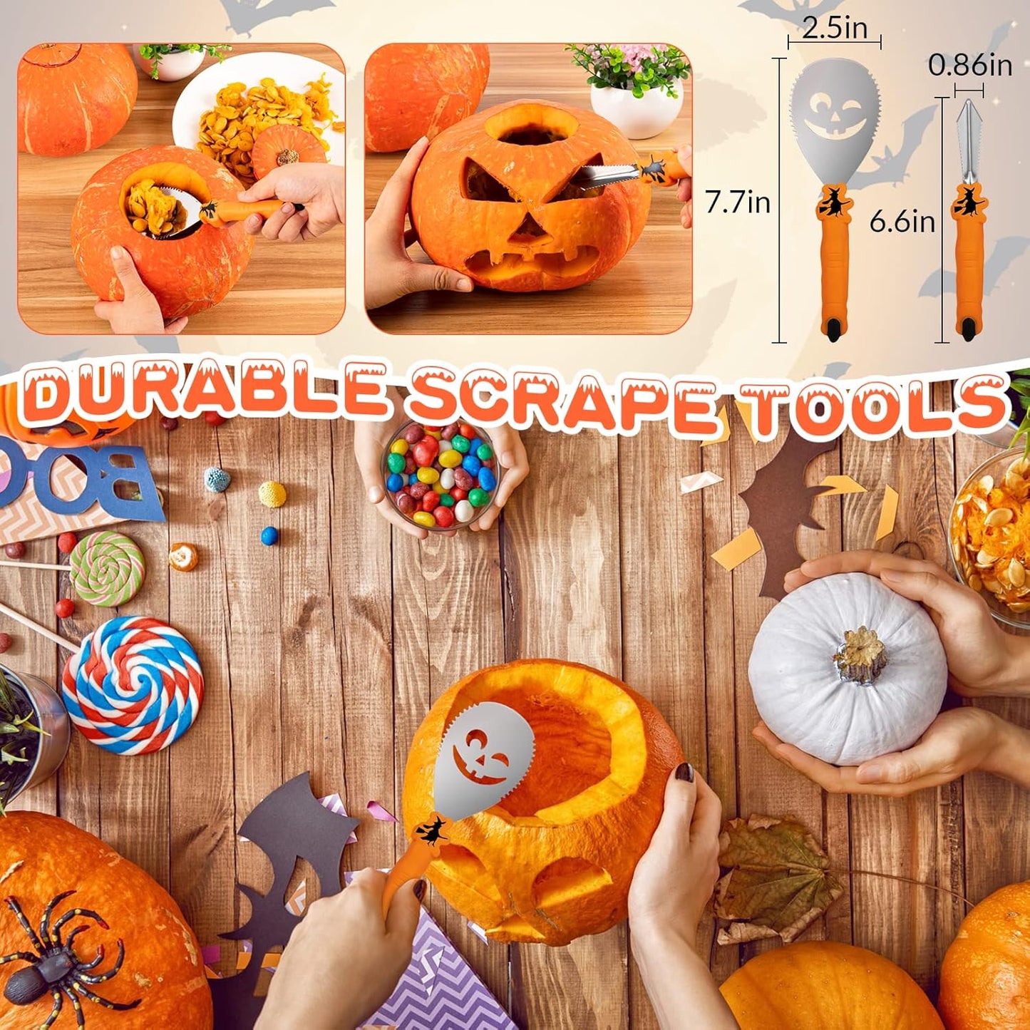 Pumpkin Carving Kit Halloween, Safe and Easy Pumpkin Carving Set for Kids, DIY Stainless Steel Pumpkin Carving Tools for Halloween Decoration Jack-O-Lanterns, Gift for Halloween(With Hammer)