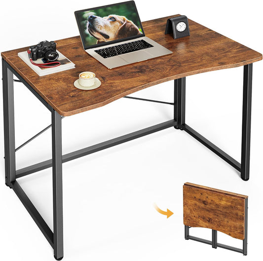 Huuger Folding Desk for Small Spaces, 31.5 Inch Foldable Computer Table, for Home Office, Study, Bedroom, Dorm, Space Saving, Small Writing Work Office Computer Desk, Easy to Fold, Rustic Brown