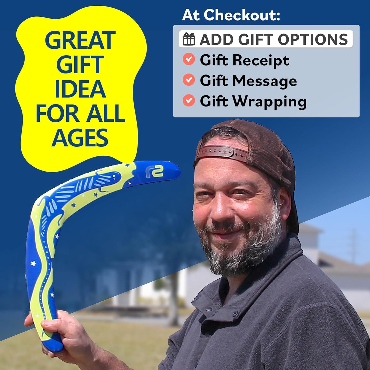 Boomerang for Adults & Kids - Fun Easy to Throw Boomerangs That Really Work - Soft to Catch Best Stocking Stuffer Gifts for Boys & Girls - Outdoor Gifts for Men & Women - 2025 Gift Idea for Teen Boys