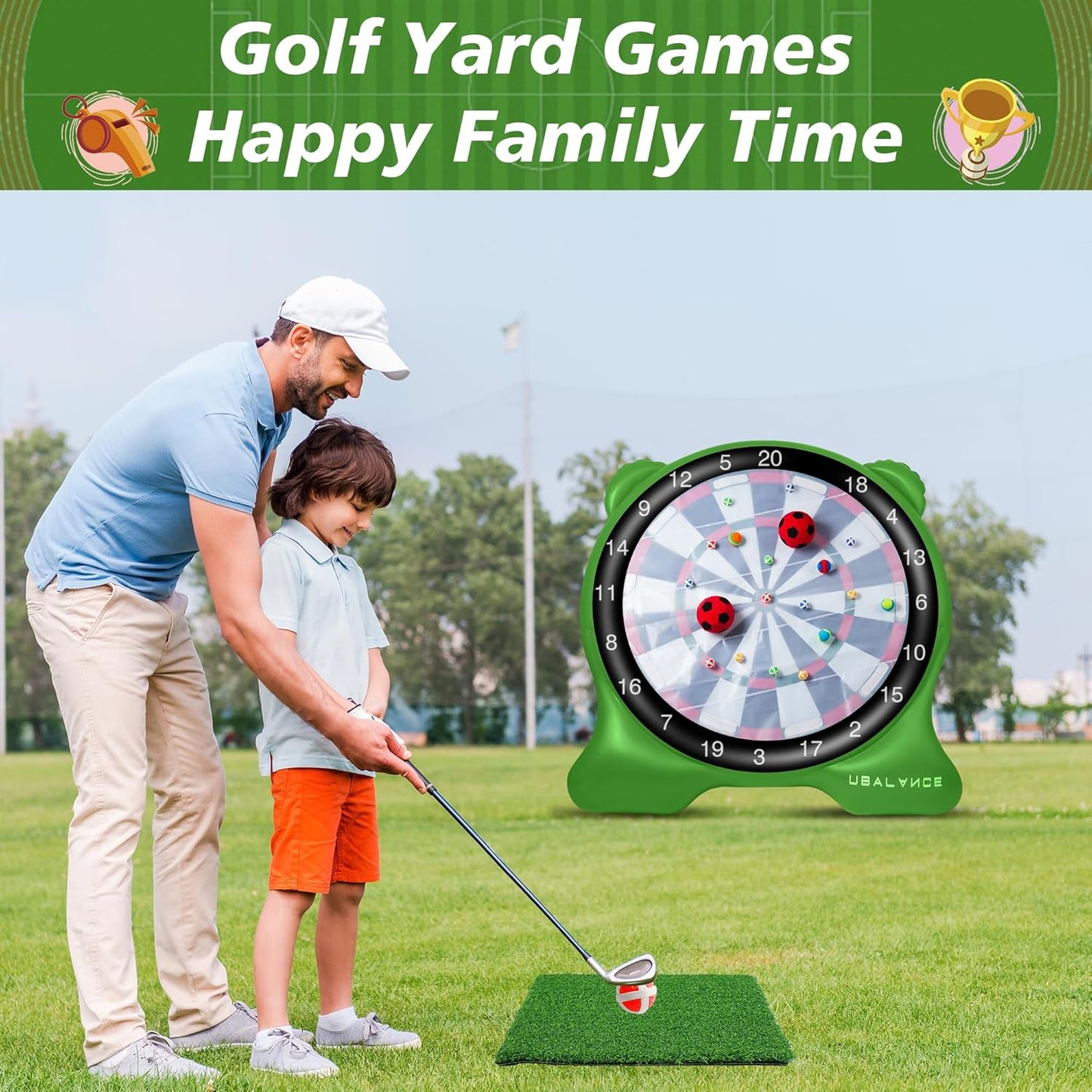 UBALANCE Giant Inflatable Dart Board, Outdoor Dartboard Yard Games for Adults, Family Sports, Sticky Kick Balls, Soccer, Tennis, Soft Darts, Golf, Party Fun Carnival Games