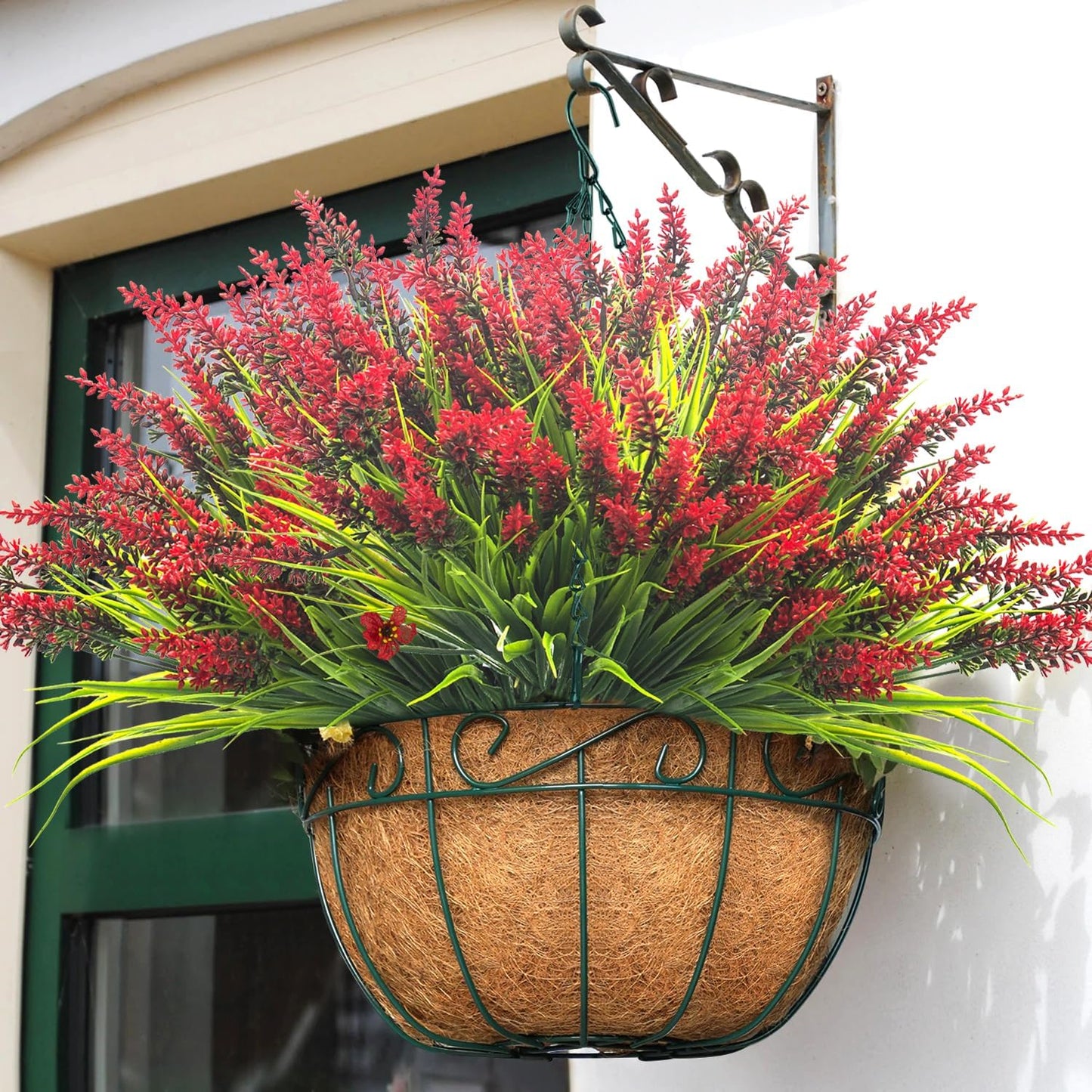 20 Bundles Artificial Plants Outdoor Fake Monkey Grass with Flowers (Red)