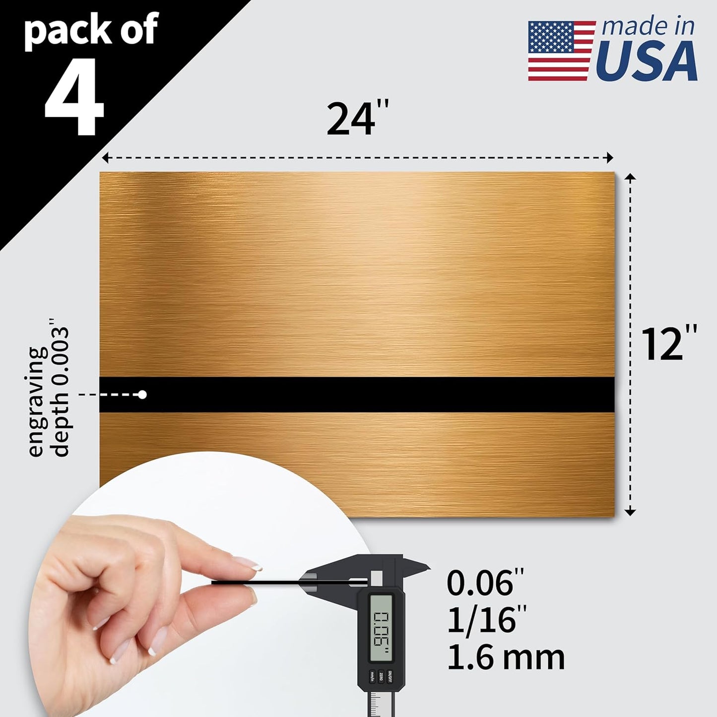 Trotec | Metallic Looking Acrylic Sheet | 12"x24"x1/16, 4 Pcs | Brushed Brass/Black | Metallic Finish - Scratch Resistant for Laser Engraving & Cutting,Printing,Glowforge,Name Plate | USA Made