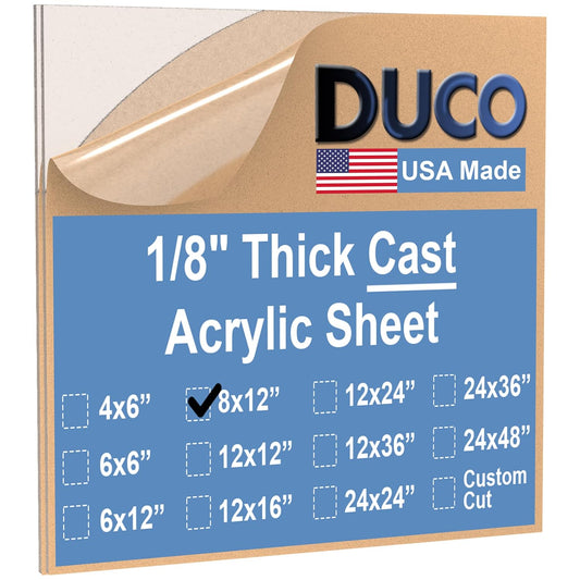 Duco USA-Made Clear Cast Acrylic Sheet 1/8 Inch Thick 8" x 12" - 2 Pack of Transparent Plexiglass Sheet - Lightweight Acrylic Board for Window Replacements, Displays, Signs, and More