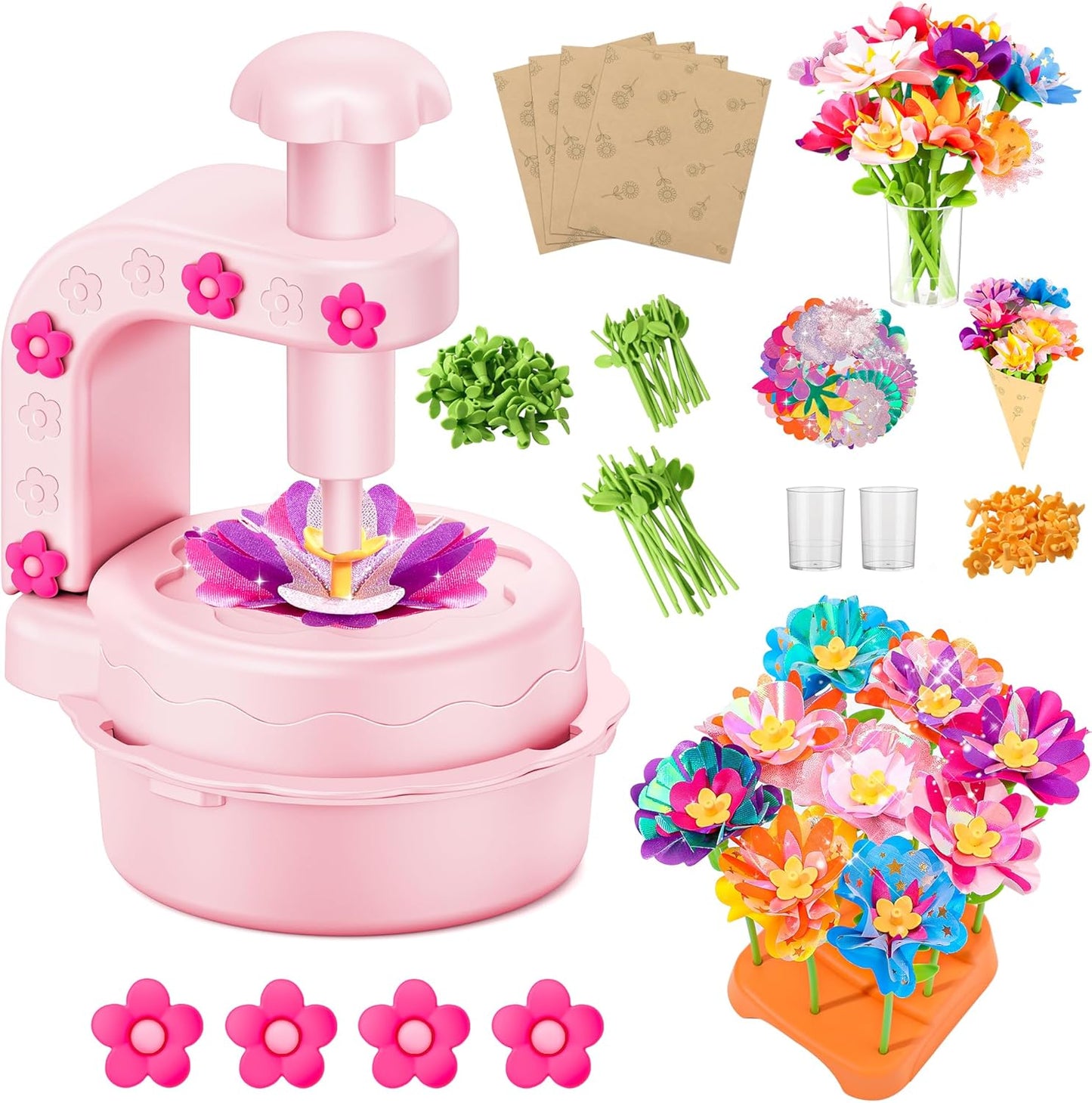 Fabric Flower Bouquets Toys,DIY Craft Kits for Kids,Arts and Crafts Toy for 3+ Year Old Girls,Flowers Market Toy,Build Your Flower Bouquet,Educational Preschool Learning Toys for Birthday,Christmas