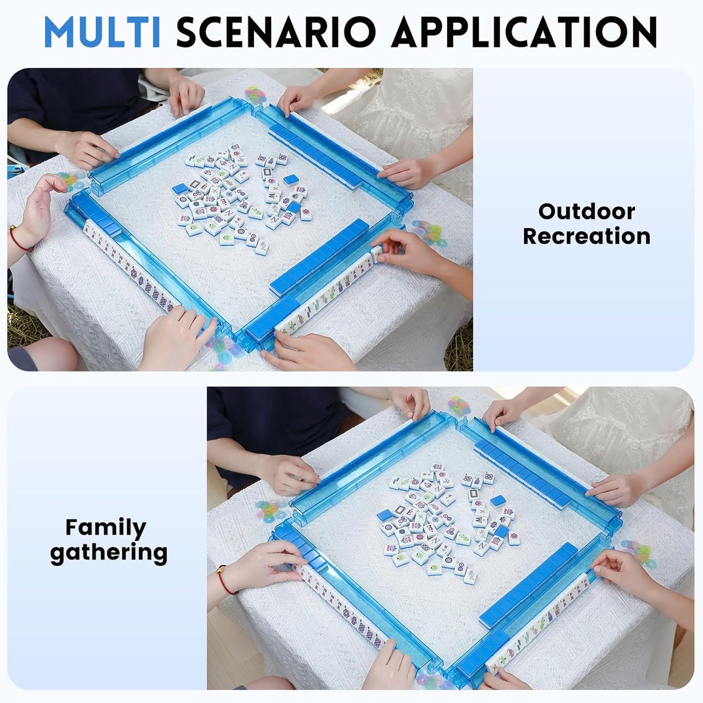 American Mahjong Tile Set,166 Tiles White Blue Melamine Tiles,Mahjong Game Set with Portable Travel case