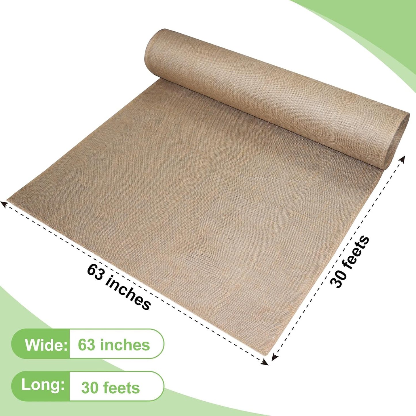 Garden Burlap Roll, 63" x 30 Feet Natural Jute Burlap Fabric Roll for Gardening Raised Bed Liners,Seed Cover,Edging,Weed Barrier,Aisle Runner Plant Cover Tree Protections (63" x 30 Feet)