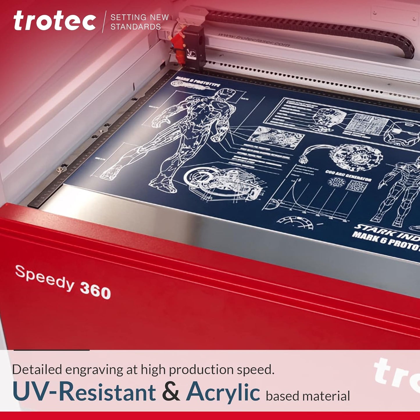 Trotec TroLase | 12"x12"x1/16", 8 Pcs | Black/Silver| 2 Ply | Modified Acrylic | Laser Engraving Double Color Plastic Sheet | Engraving Blanks for Laser, Saw, Guillotine | Made in USA