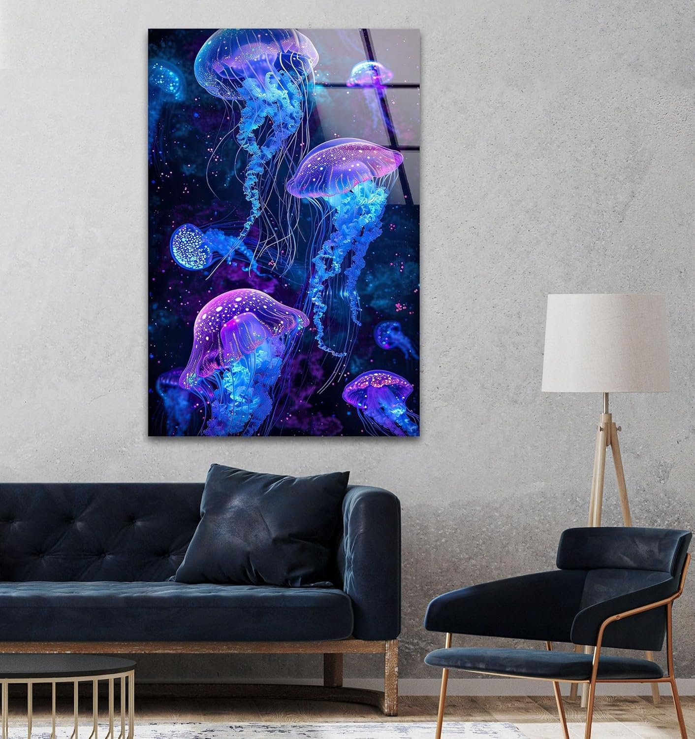 My Photostation.com Round 31,5'' Glowing Jellyfish Glass Wall Art Tempered Glass Printing Wall Decor Large Wall Art Wall Hangings