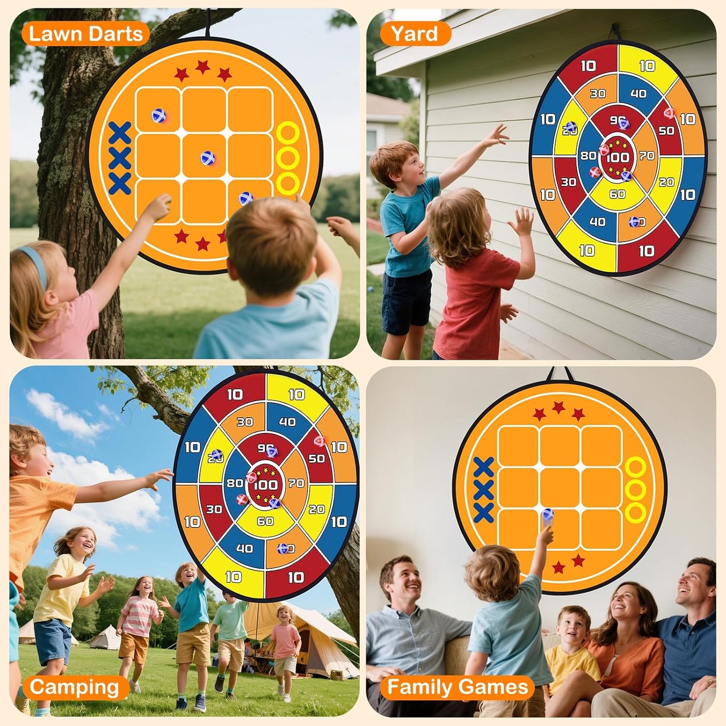 3-in-1 Dart Board for Kids and Adults,Sticky Tic Tac Toe Dart Game for Indoor Wall,Outdoor Games for Adults and Family,Kids Games Boys Toys Birthday Gifts for 4 5 6 7 8 9 10 11 12 Year Old Boys Girls