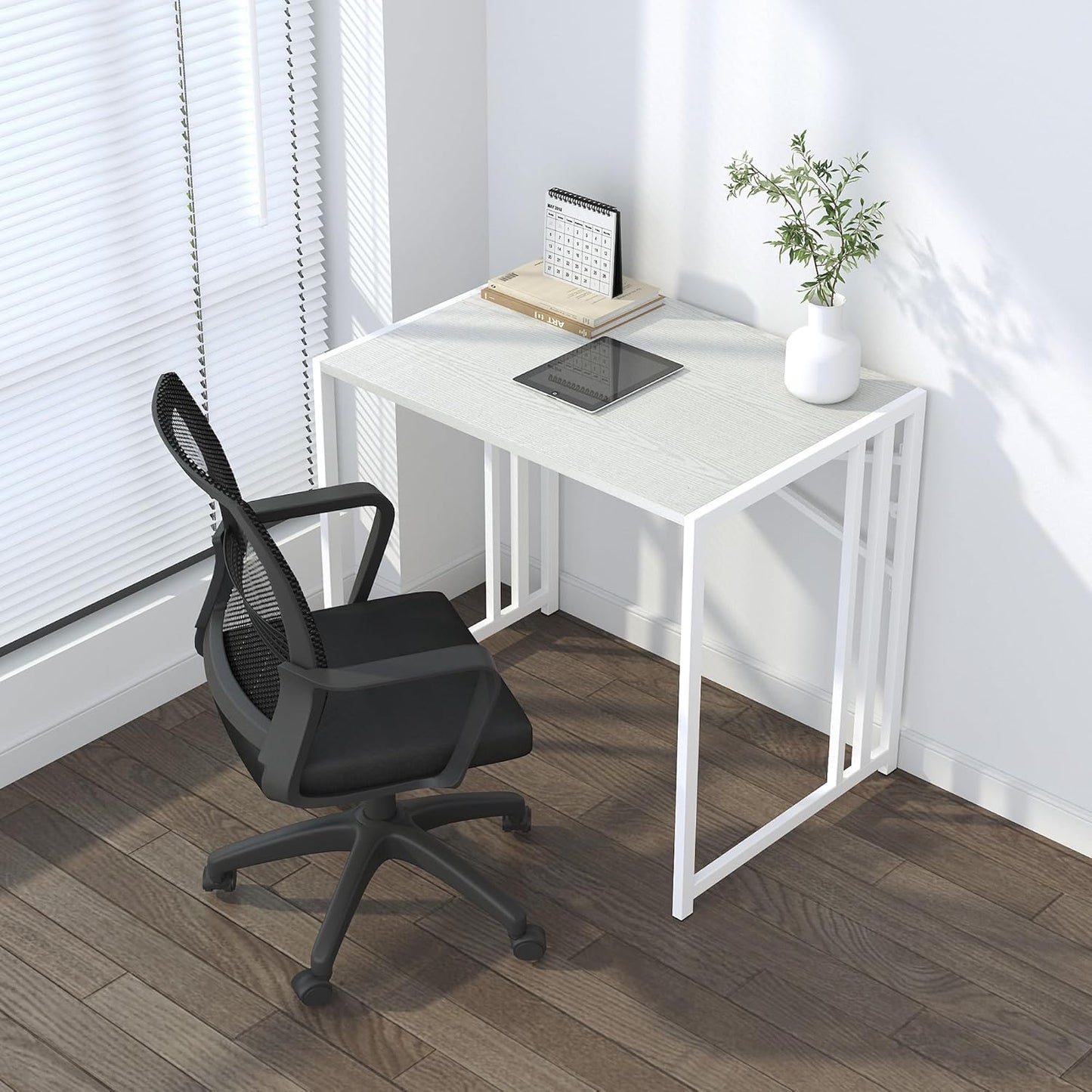 Small Folding Desk 32 inch, No Assembly Required Small Office Desk, Writing Gaming Computer Camping Desk, White