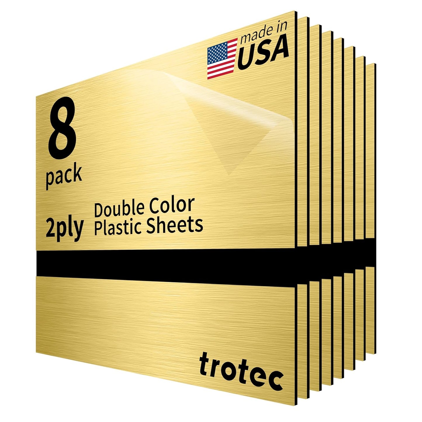 Trotec | Metallic Looking Acrylic Sheet | 12"x12"x1/16, 8 Pcs | Brushed Gold/Black | Metallic Finish - Scratch Resistant for Laser Engraving & Cutting,Printing,Glowforge,Name Plate | USA Made