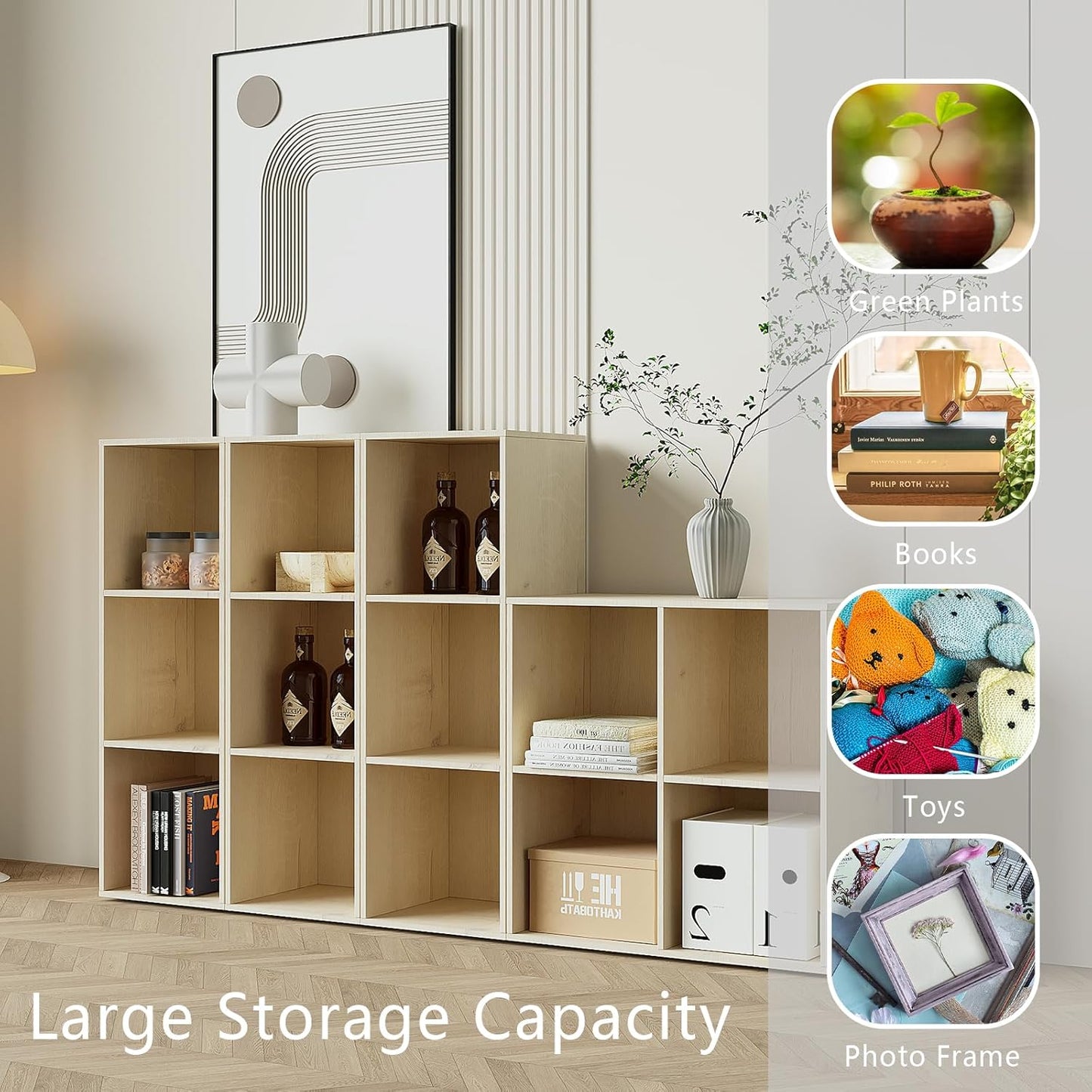 Wooden 2-Cube Storage Organizer with Closed Back Panel, 11in Cube Shelf Opening, Bookshelf, Display Shelf,Closet Cabinet for Home and Office,White Oak