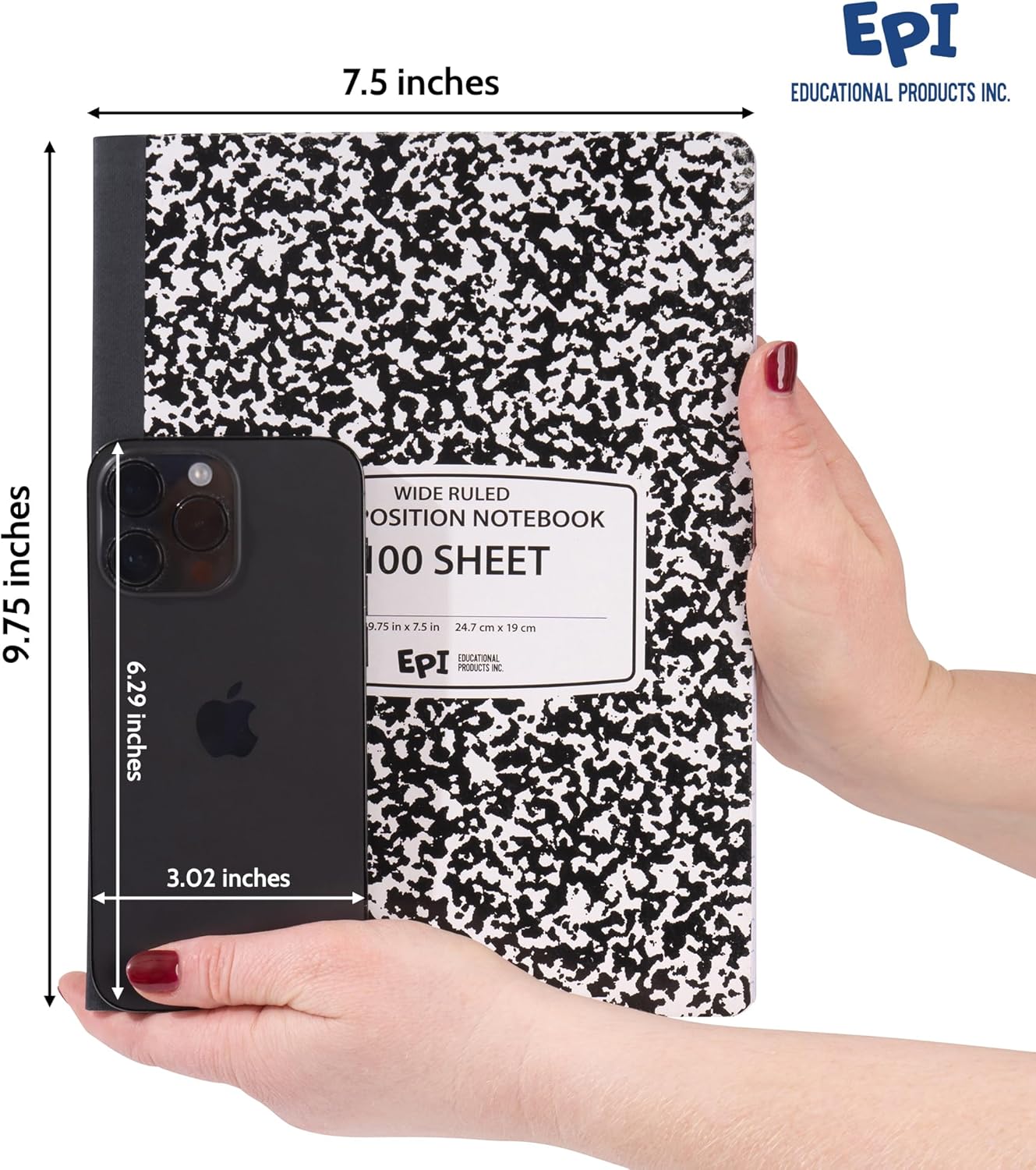 EPI Marble Hardcover Wide Ruled Composition Notebook | 200 Pages (100 Sheets), 9.75 x 7.5 in, Sturdy Sewn Binding | School, Office, Journaling, Notes - 24 Pack