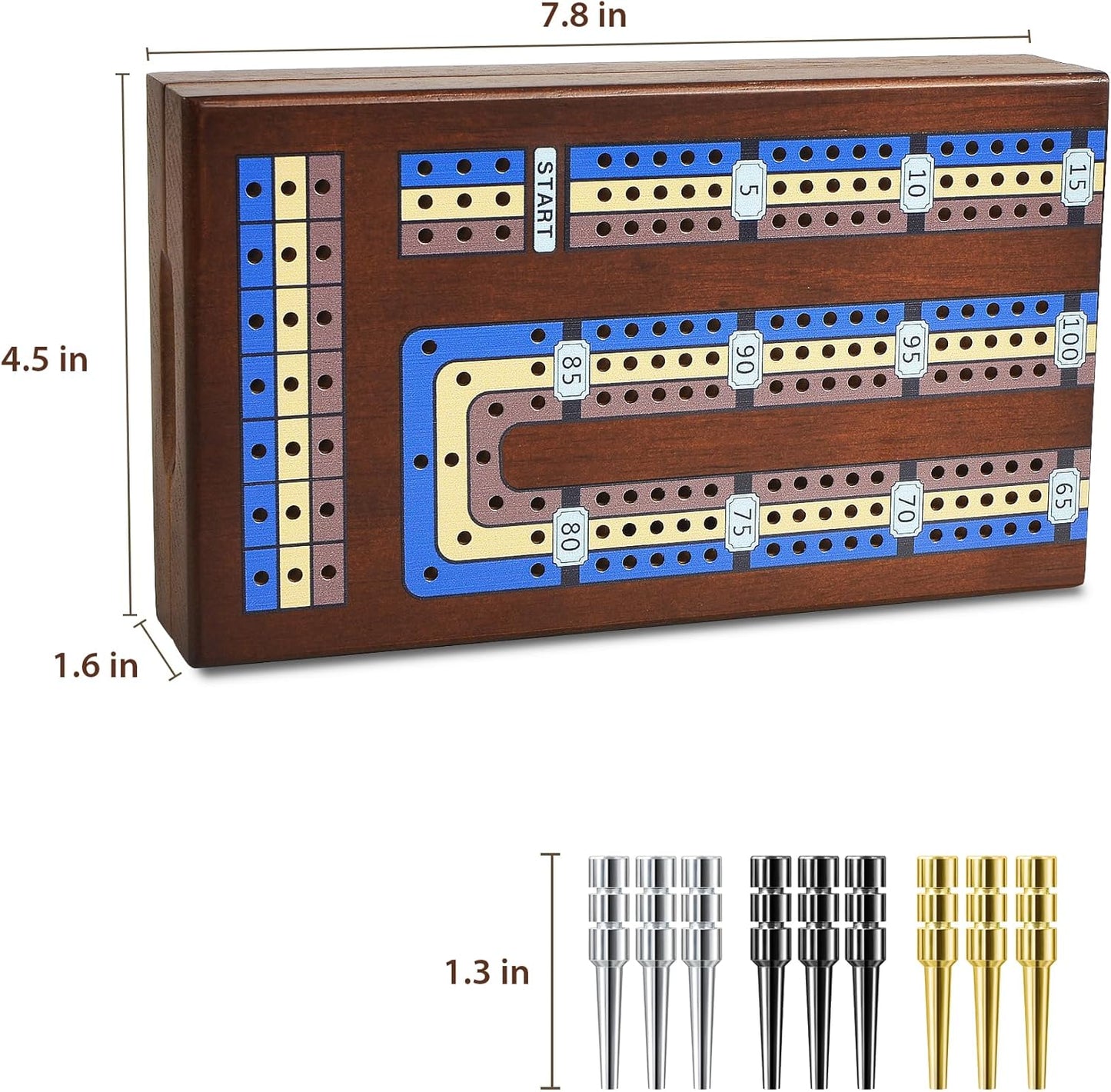 Foldable Wooden Cribbage Board Game Set, Portable Travel 3 Track Cribbage Board with Magnetic Closure,9 Metal Pegs,A Deck of Cards - Family Board Games for Kids and Adults
