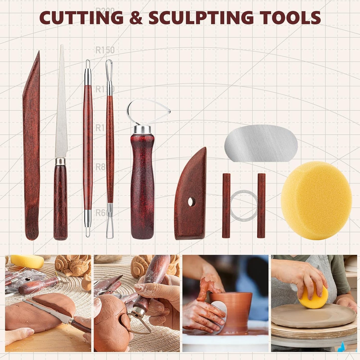 23PCS Clay Tools Sculpting, Ceramic & Pottery Modeling Tool, Ceramics Tools Set, Polymer Tools Kit, Air Dry Clay Tools for Carving, Molding, Pottery Wheel, Crafting Supplies, Pros, Beginners, Adults