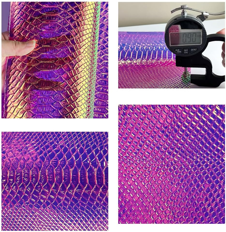 ONEART | Iridescent Transparent Embossed Vinyl Holographic Blue Clear PVC Vinyl Craft Film 16"×54" for Sewing DIY Projects (Snakeskin-Red)