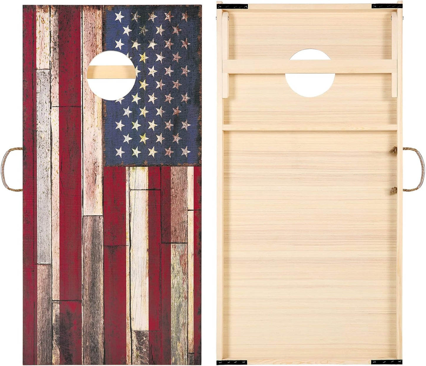 Solid Wood Vintage Cornhole Game Set, Two 4'x2'Cornhole Boards, 8 Cornhole Bags for Indoor and Outdoor Toss Games Competitions, Tournaments