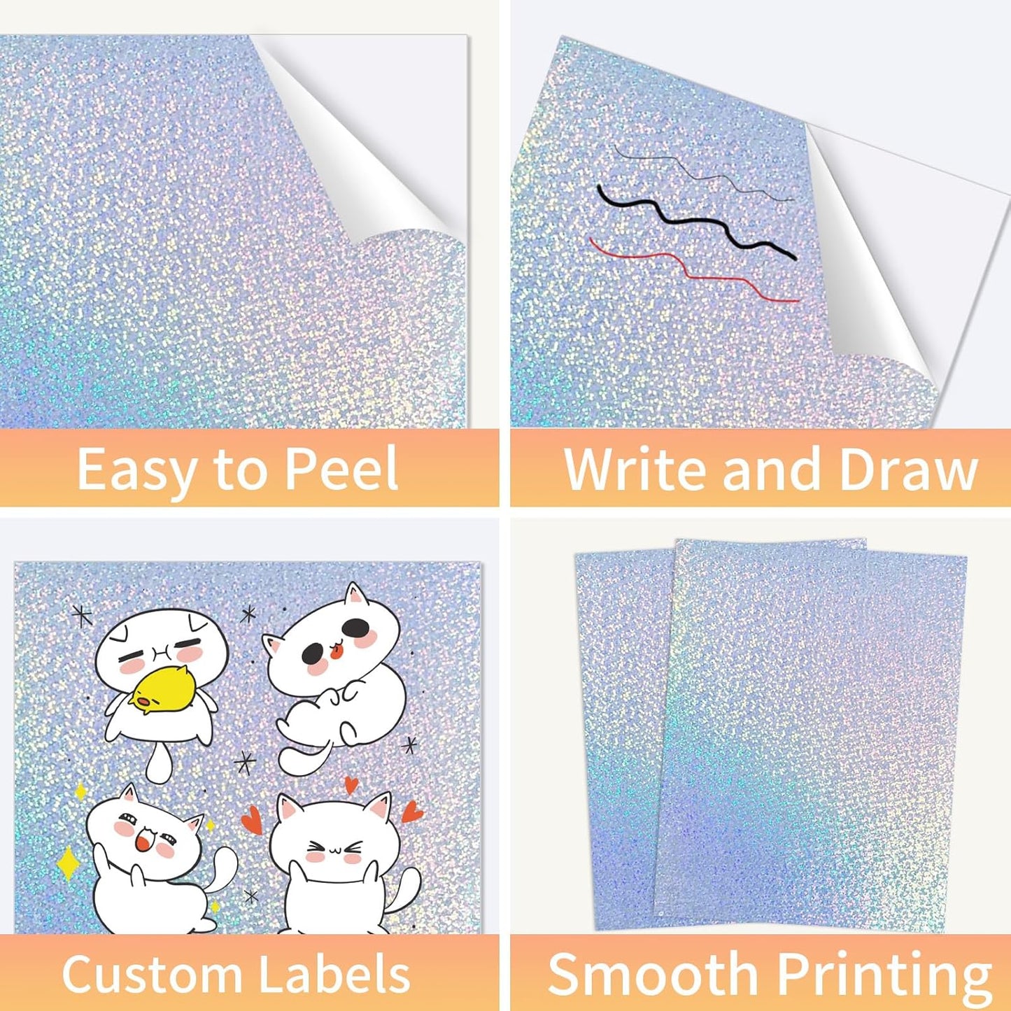 Printable Sticker Paper, Holographic Printable Stickers Paper, Laser/Inkjet Printing- Letter Size(8.5" x 11”- 20 Sheets)
