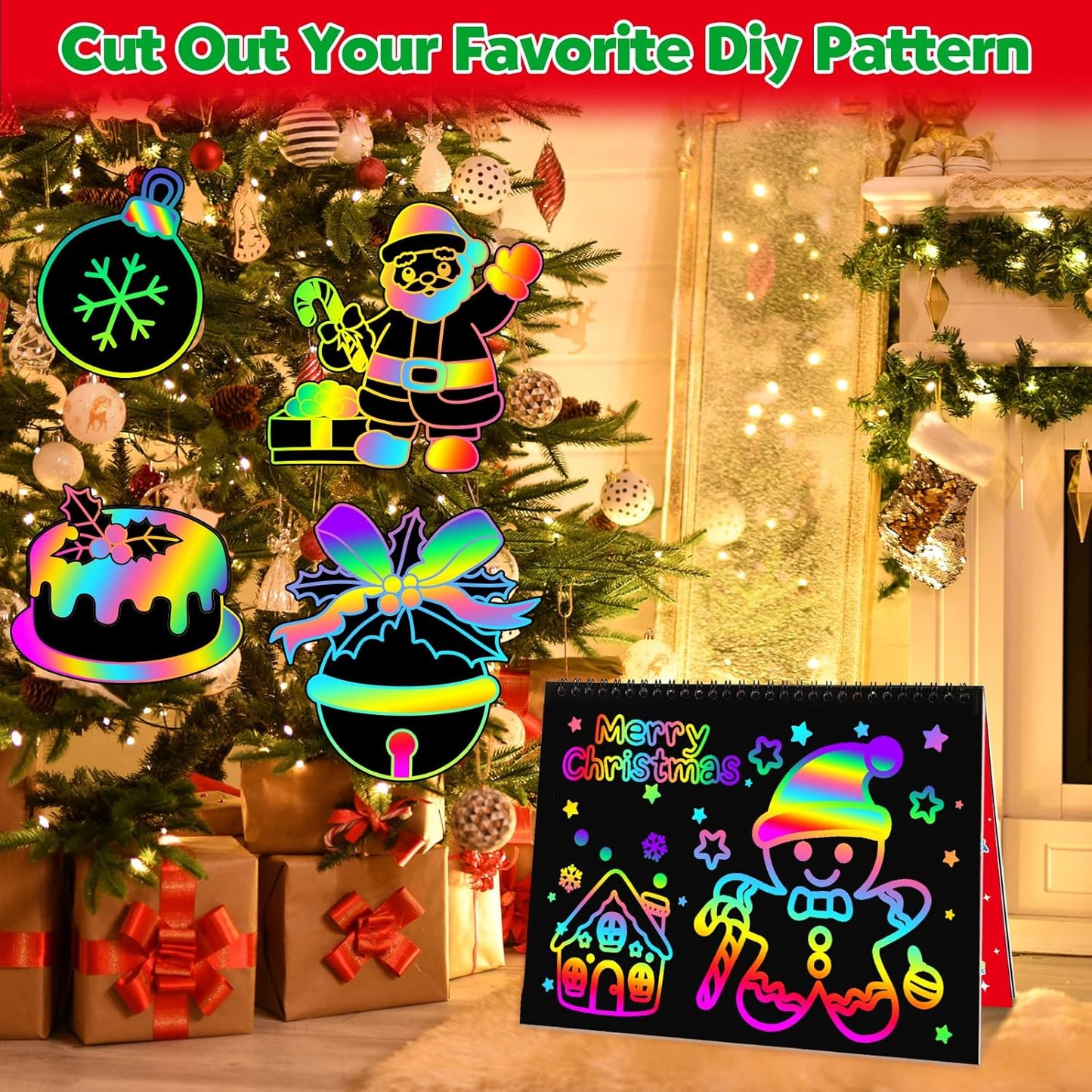 ZMLM Scratch Paper Art Craft: 2 Pack Rainbow Scratch Set for 3 4 5 6 7 8 9 10 Years Old Girls Boys Students Drawing Coloring Black Magic Art Supplies Kits Gifts School Birthday Party Toys(Christmas)