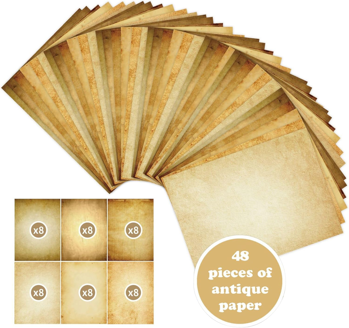 48 Sheets Vintage A4 Double-Sided Printing Paper for Journals Scrapbooking - 100GSM Antique Parchment Aged Paper, Compatible with Inkjet & Laser Printers, Perfect for Crafting, Letters & Art Projects