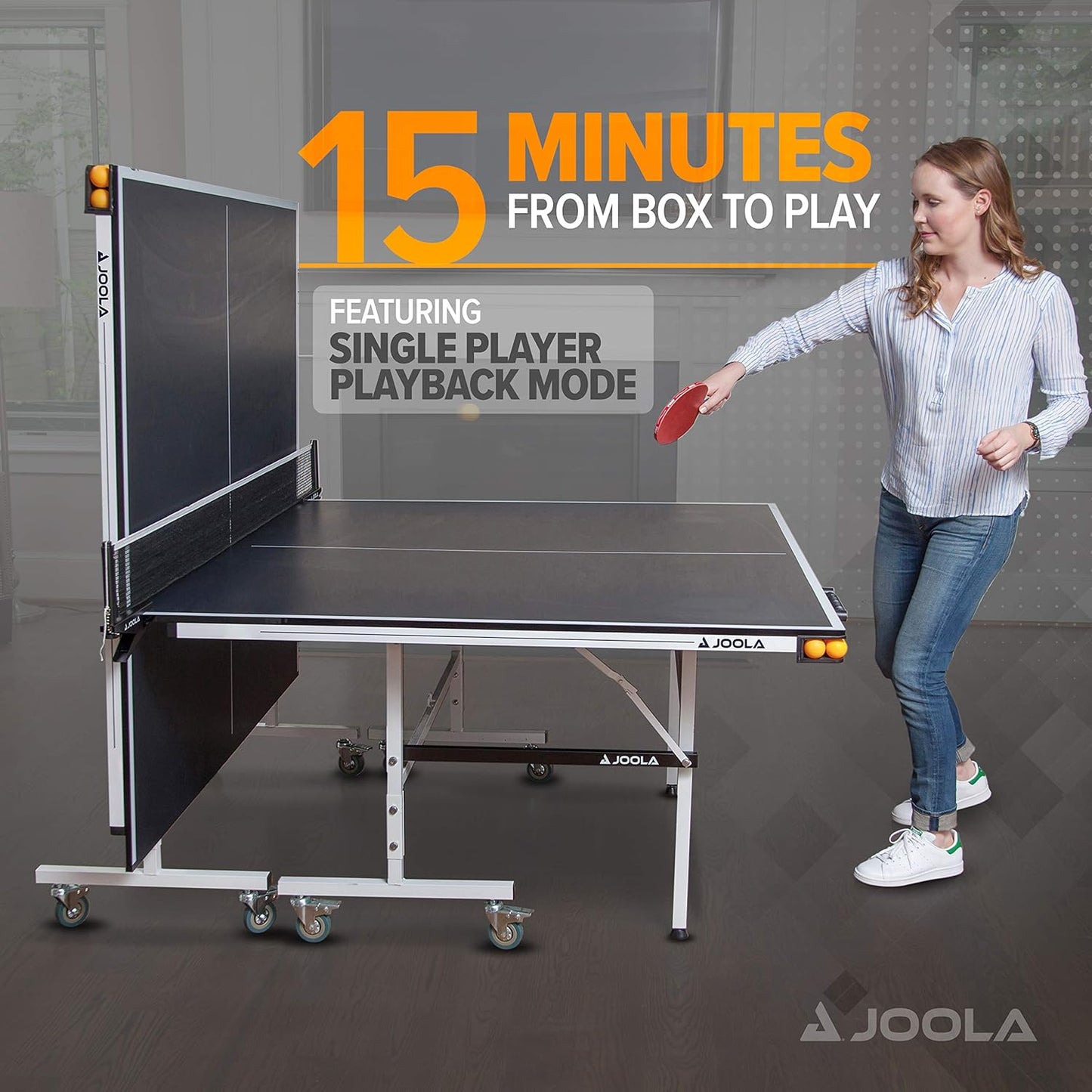 JOOLA Rally TL Professional MDF Indoor Ping Pong Table w/Quick Clamp Table Tennis Net & Post Set - 10 Minute Easy Assembly - Corner Ball Holders - Tournament Quality - Includes Playback Mode