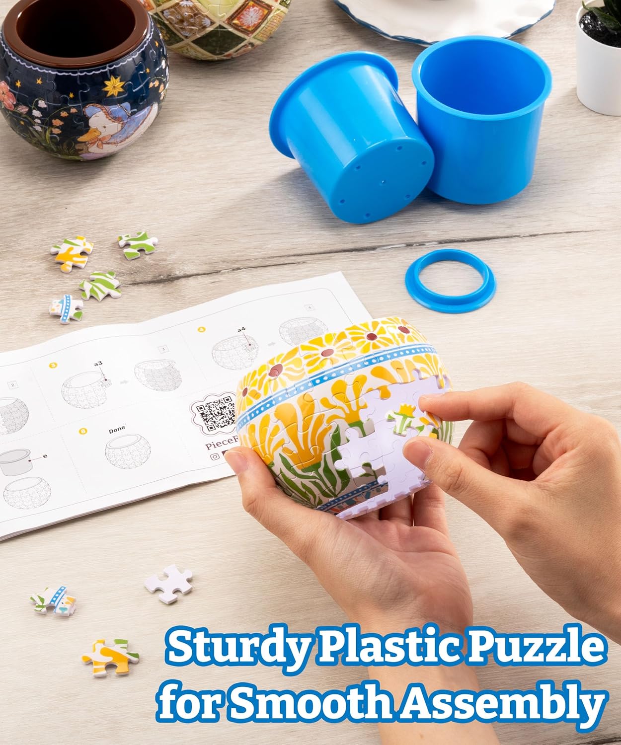 PieceRelax 3D Puzzle Planter 80 Pieces - Flower Pot - Colorful Poppies, Home Decor Flower Pots for Indoor Cactus, Succulents Pots [K1118]