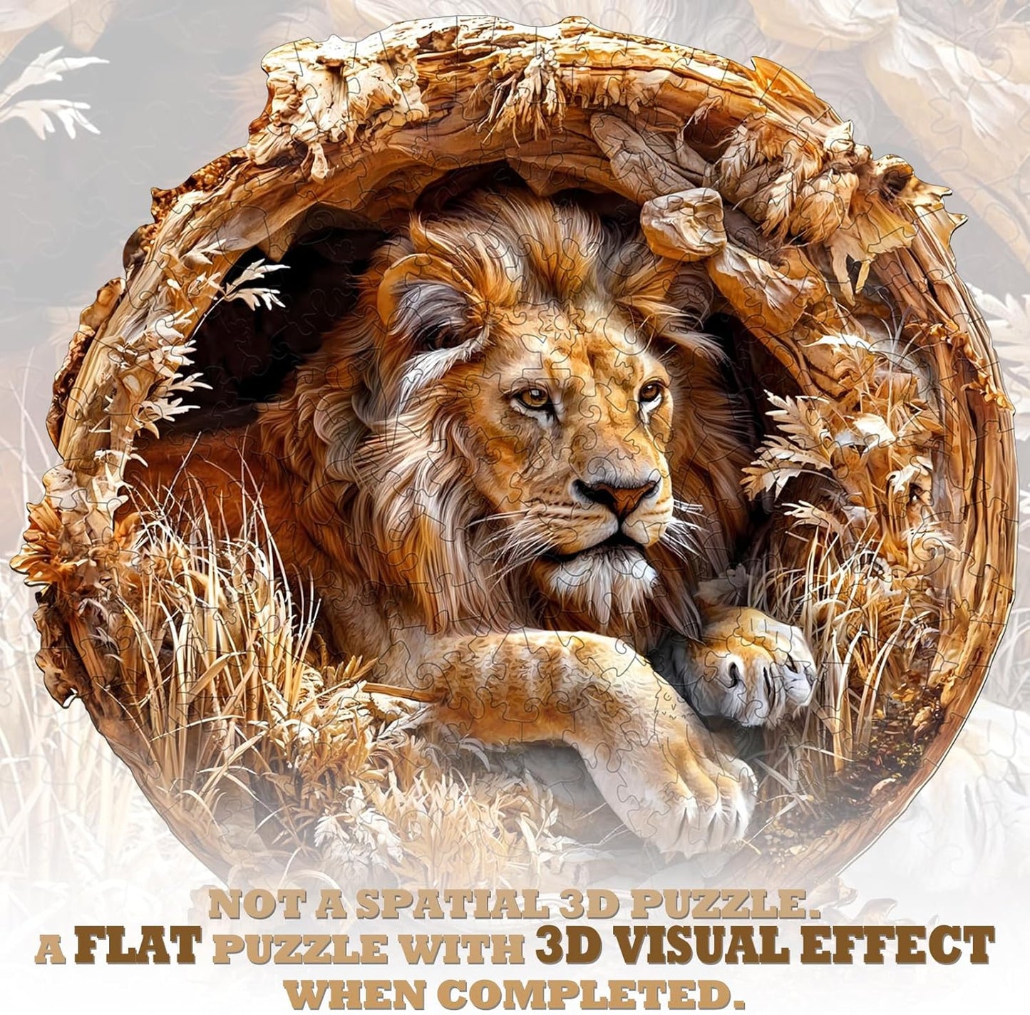 KAAYEE Wooden Puzzles for Adults, 3D Vision Effect Lion King Wooden Jigsaw Puzzles Flat 100 PCS Unique Shape Advanced Wood Puzzle Adult, Birthday Fathers Family Game (S-8.5 * 8.5 in)