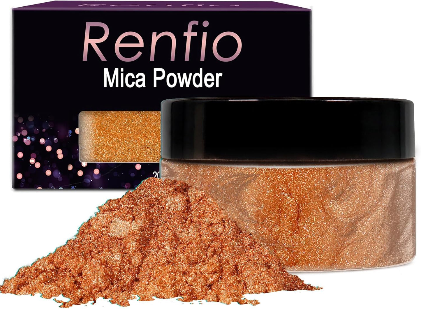 Renfio 100g Mica Powder Pigment, Metallic Natural Dye Mineral Pearl Shimmer Epoxy Resin Dye for Painting Soap Making Slime Bath Bombs 3.5 Oz - Golden Brown
