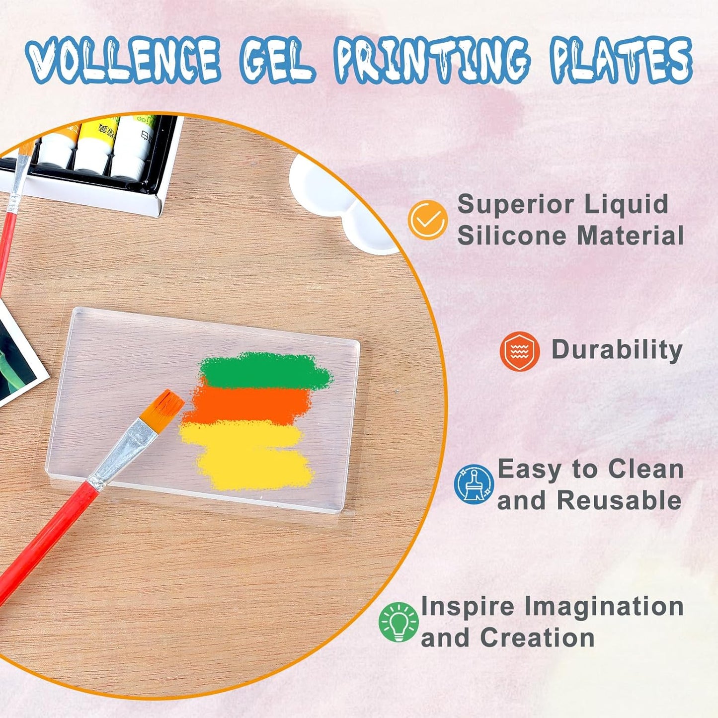 Vollence Gel Printing Plate - 5” X 7”Reusable Gel Monoprinting Plate for Press Art, Printmaking Supplies for Scrapbooking, Card Making, Arts and Crafts,Journaling,Collage