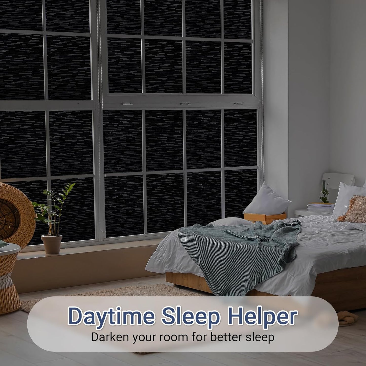 Haton Blackout Window Film, Black Out Window Cover, Sun Light Blocking Frosted Privacy for Glass Door, Heat Control Room Darkening Tint for Home Day Sleep, Non-Adhesive, Black 17.5" x 78.7"