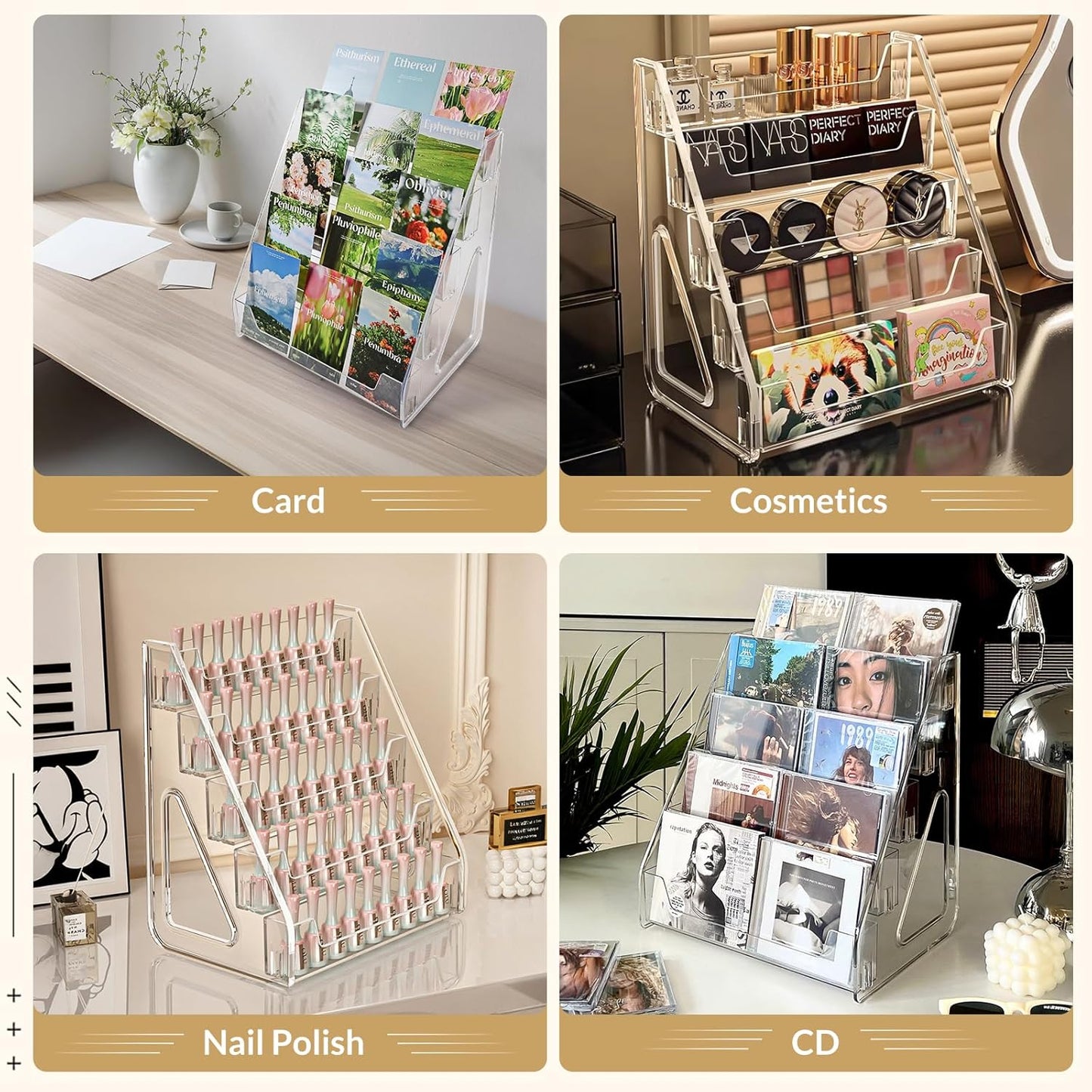 Trading Card Display Stand, Vertical Holder for Baseball Basketball Sports Graded Card Display Stand Tabletop for PSA BGS SGC Slabs, Snap-On Assembly(5 Tier, 1 Pack)