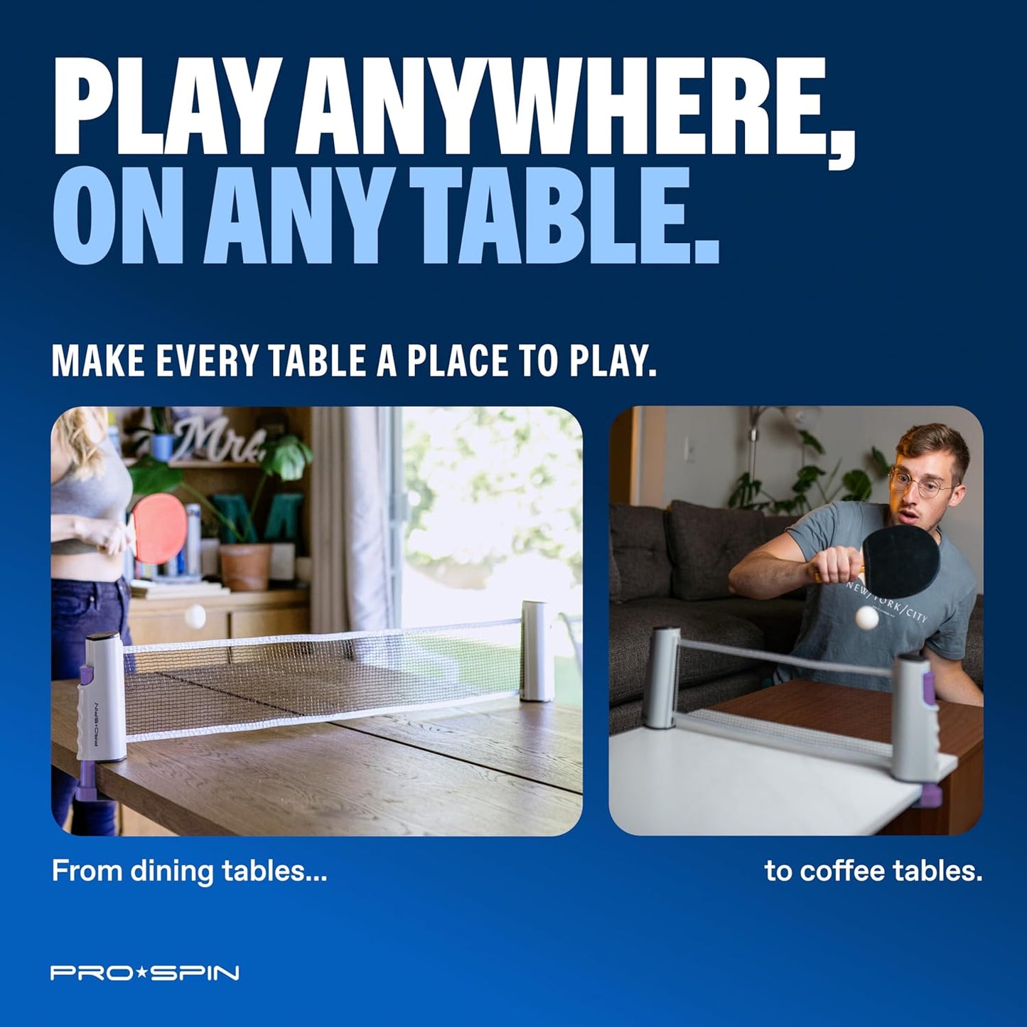 PRO SPIN All-in-One Ping Pong Set - Retractable Ping Pong Net for Any Table (72"), Ping Pong Paddles and Balls, Storage Case - Portable Table Tennis Family Games, Gifts for Boys & Girls